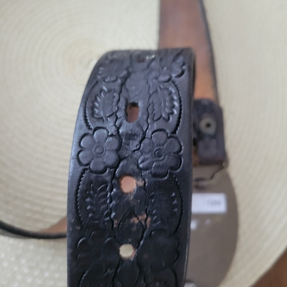 Leather Western Cowgirl Fleur de Lis Buckle Belt Vintage main image 6